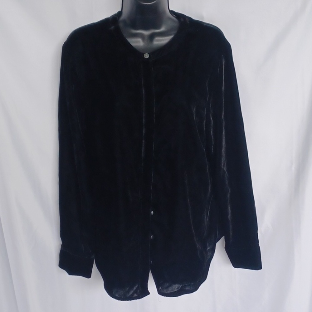 Saks Fifth Avenue Velvet Shirt, Hidden Buttons, Sz L, 21" PTP, 26"L
